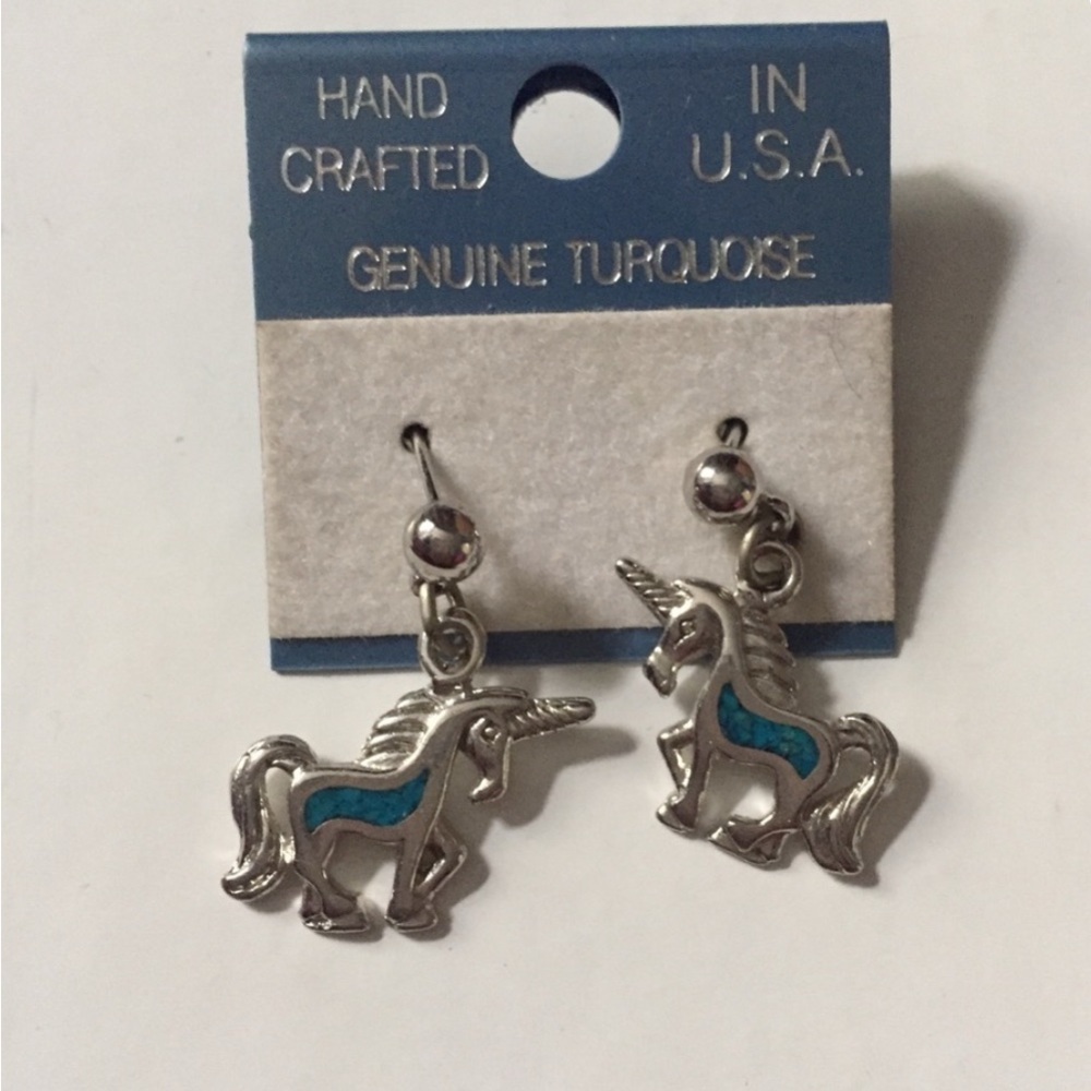 Silver Unicorn Earrings with Turquoise Accents